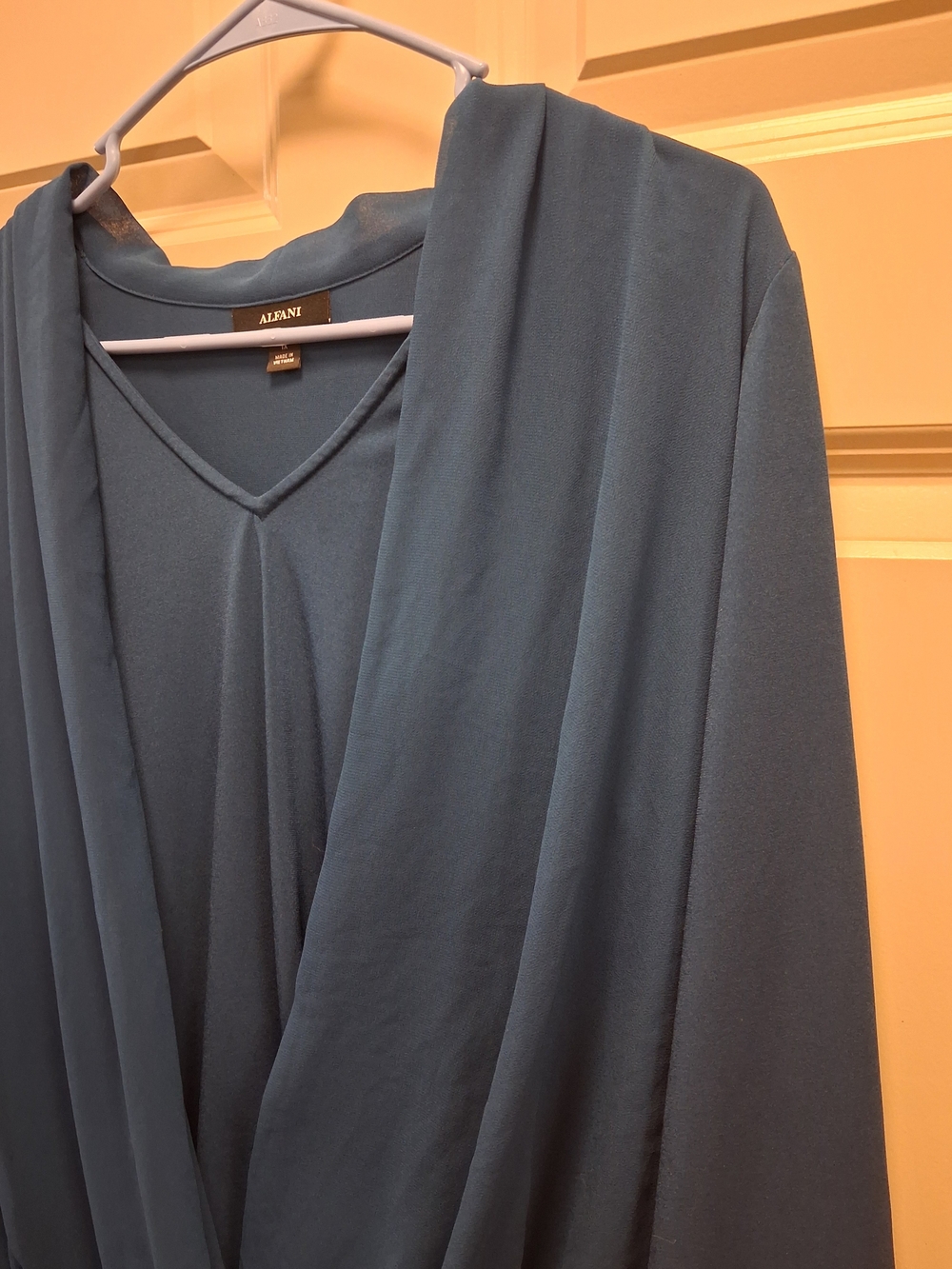 Alfani Dark Teal Blue Wrap-Front Long-Sleeve Hi Low Blouse- Sz 1X - Picture 7 of 12